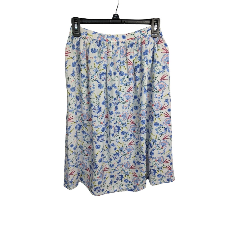 Forever 21 Womens Floral Lyocell Linen Blend Midi Skirt White Small Pockets New‎